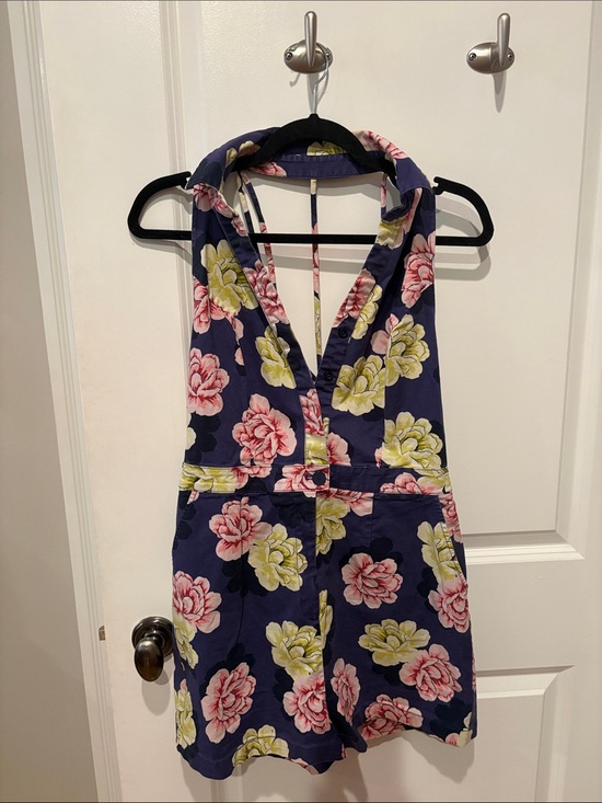 Maeve Pants - Maeve Purple Floral Button-Front Halter Romper with Pink & Yellow Blooms